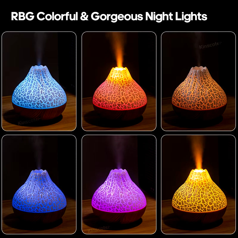 Volcano Air Humidifier 300Ml Portable Ultrasonic Air Humidifier Household Electric Desktop Diffuser Wood Grain Sprayer