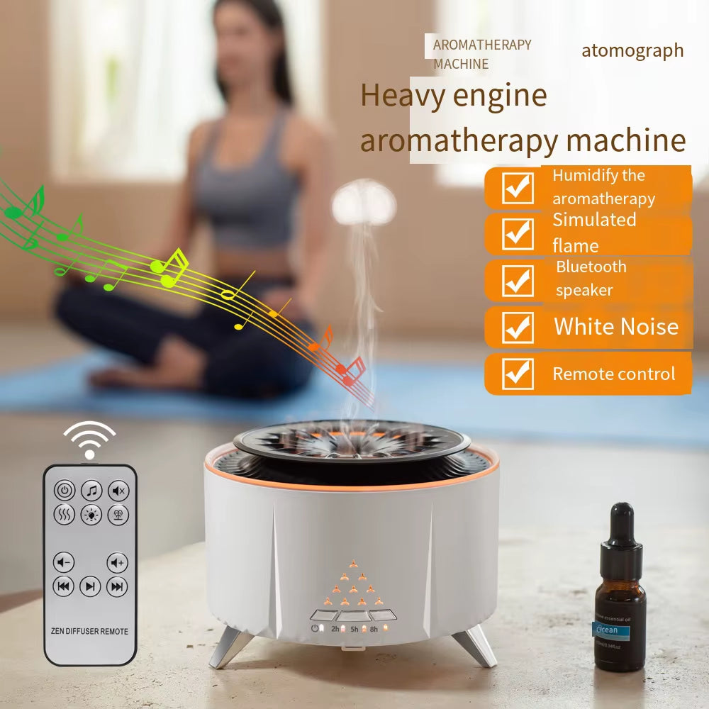 Bluetooth Speaker Air Humidifier Wood Flame Volcano Lava Aroma Humidifier Essential Oil Diffuser Bedroom White Noise Hypnosis