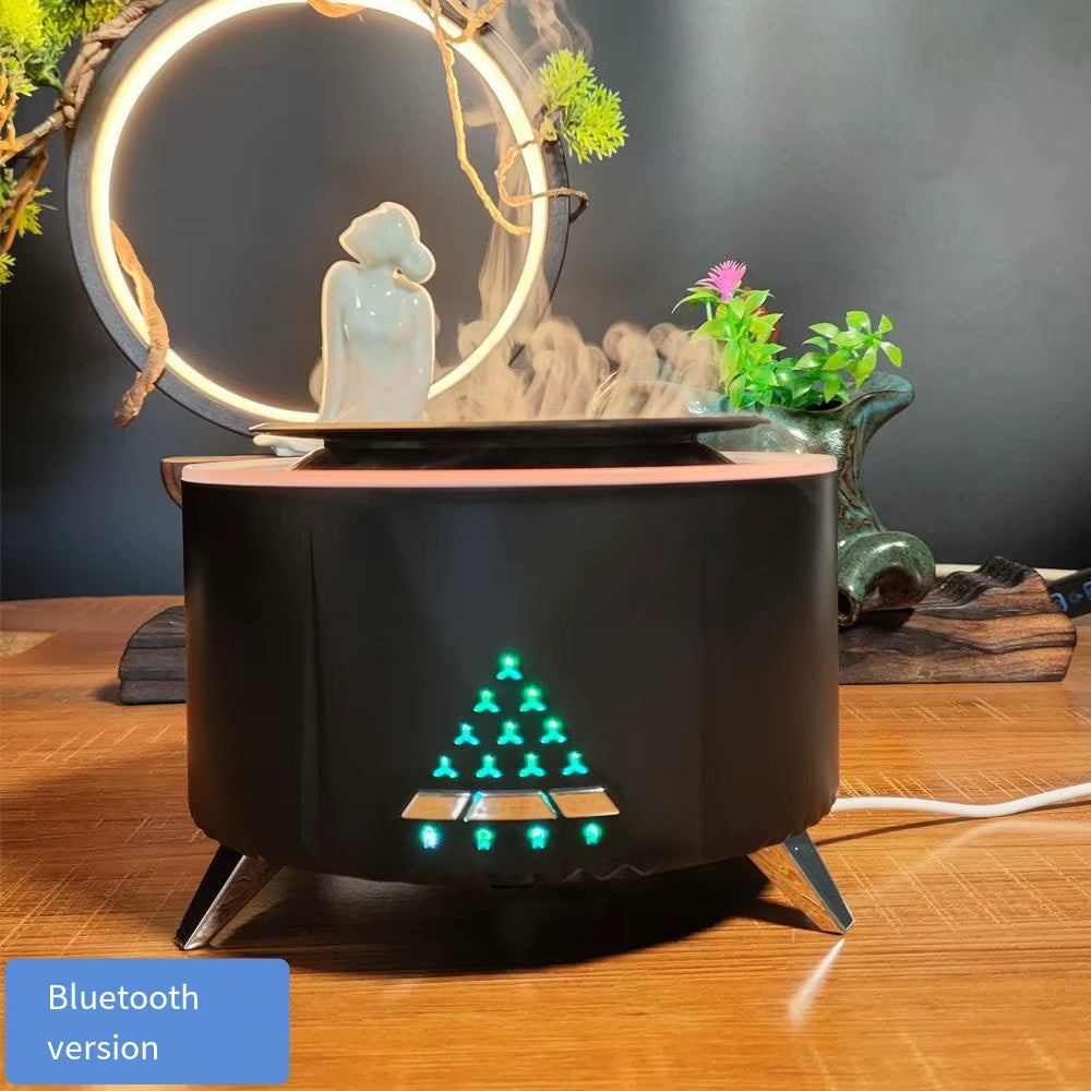 Bluetooth Speaker Air Humidifier Wood Flame Volcano Lava Aroma Humidifier Essential Oil Diffuser Bedroom White Noise Hypnosis