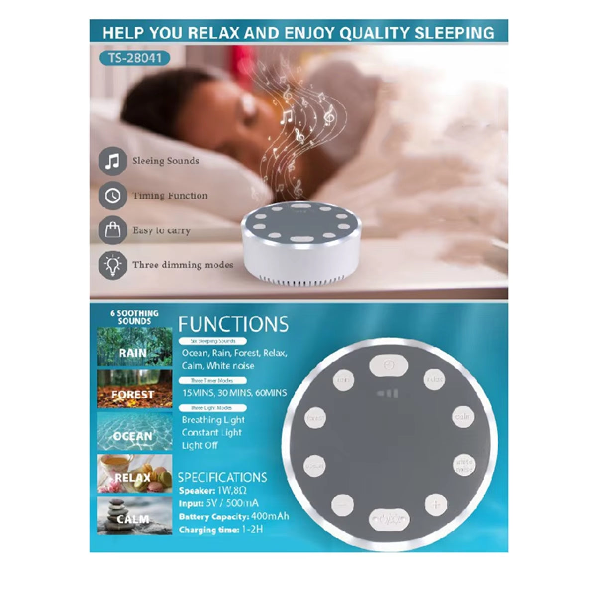 Baby White Noise Machine USB Rechargeable White Noise Sound Machine Baby Sleep Sound Player Night Light for Home Office