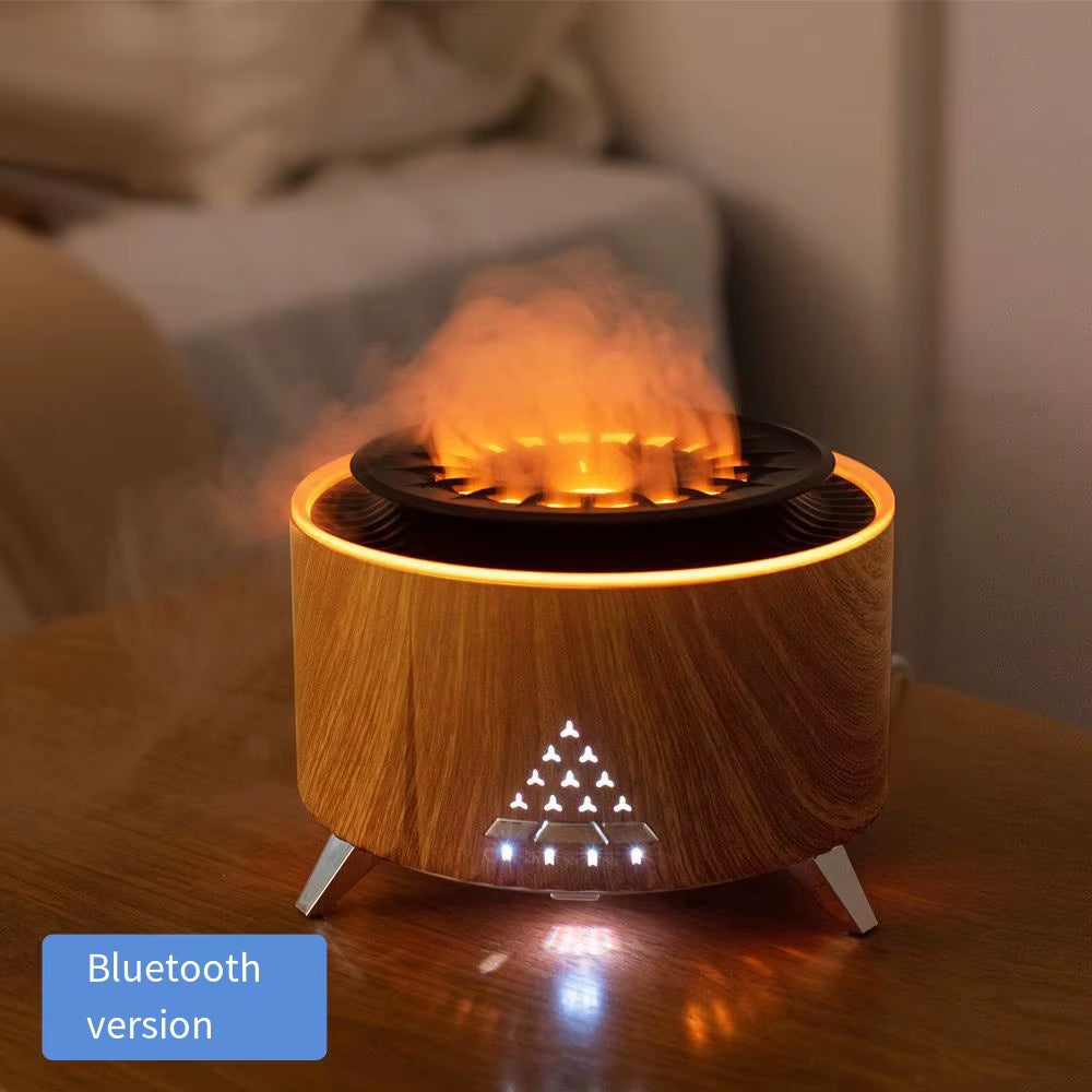 Bluetooth Speaker Air Humidifier Wood Flame Volcano Lava Aroma Humidifier Essential Oil Diffuser Bedroom White Noise Hypnosis