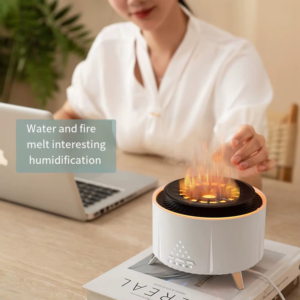 Bluetooth Speaker Air Humidifier Wood Flame Volcano Lava Aroma Humidifier Essential Oil Diffuser Bedroom White Noise Hypnosis