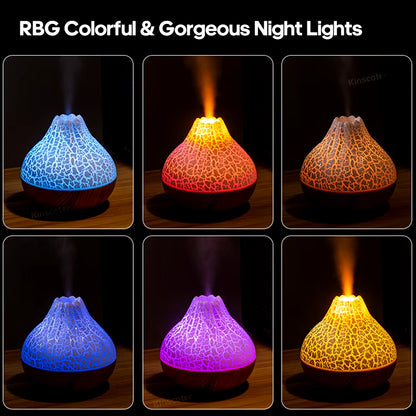 Volcano Air Humidifier 300Ml Portable Ultrasonic Air Humidifier Household Electric Desktop Diffuser Wood Grain Sprayer