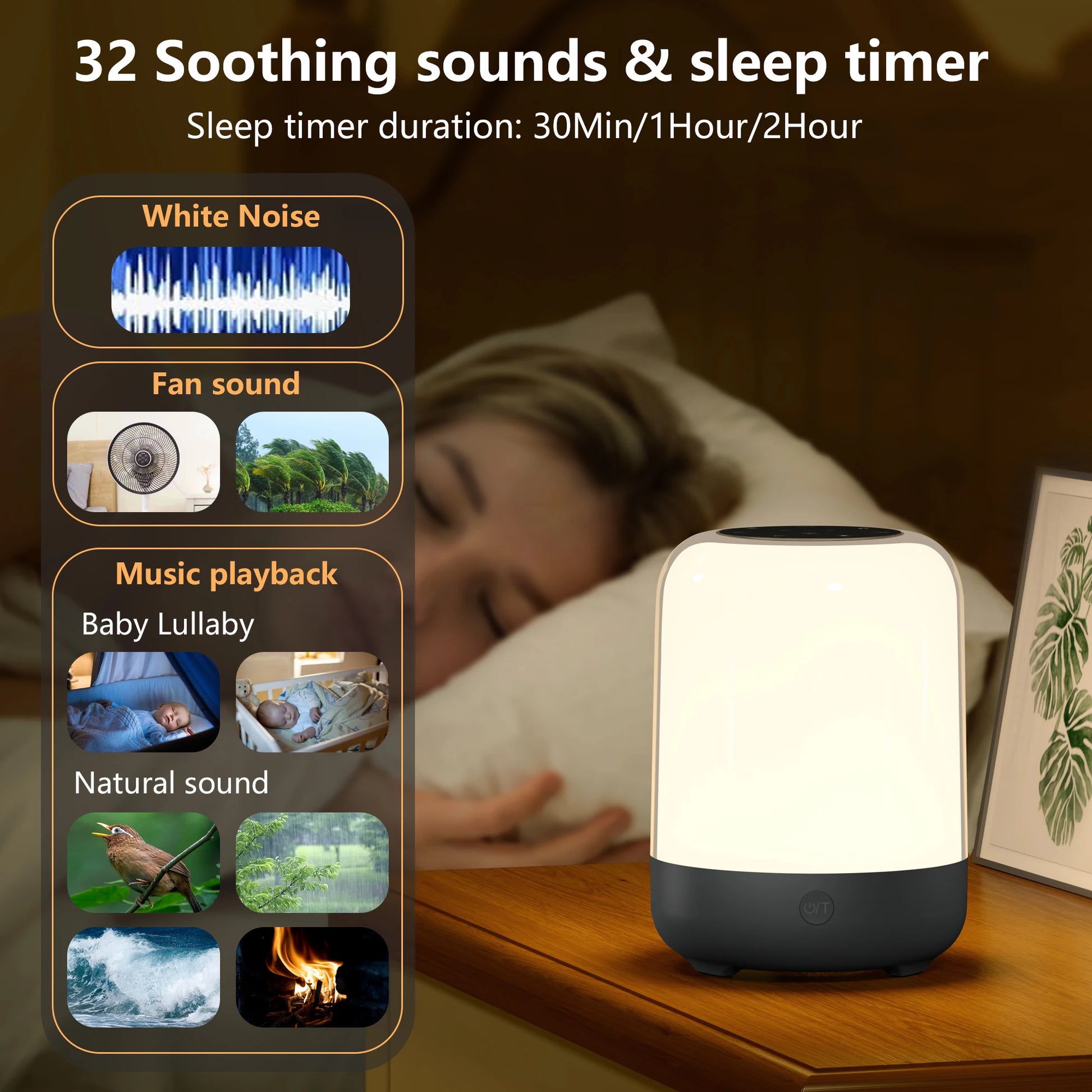 LED Night Light White Noise Machine Mini Baby Sleep Machine Warm White/Pure White Lighting Dimming Timeable for Sleeping