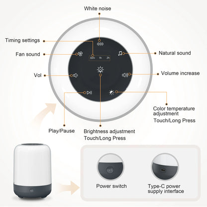LED Night Light White Noise Machine Mini Baby Sleep Machine Warm White/Pure White Lighting Dimming Timeable for Sleeping